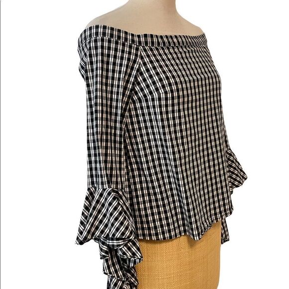 1 State Off The Shoulder Gingham Plaid Top Small - Picture 3 of 6